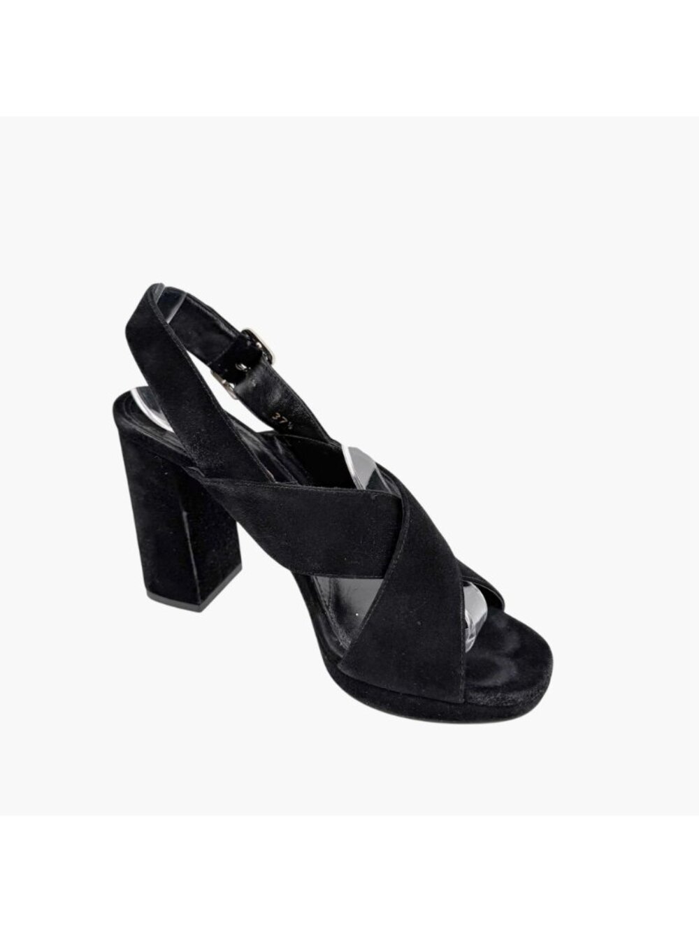Prada Cross Strap Platform Sandals Black Suede Size 37.5 US 7.5 Women’s - Picture 11 of 15